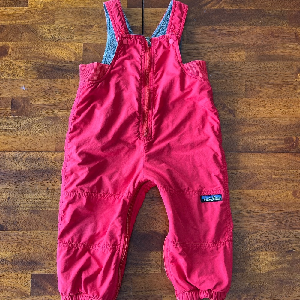 Patagonia fleece lined snow bibs in red size 24 mos.
